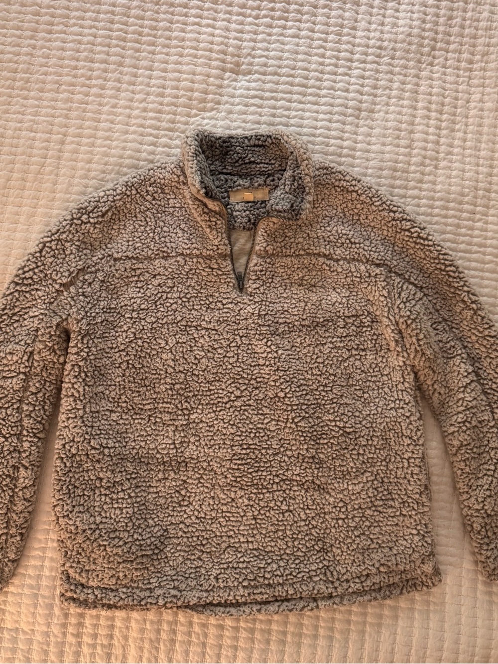 Thread & Supply tan/gray Sherpa fleece  quarter zip pullover- Size L